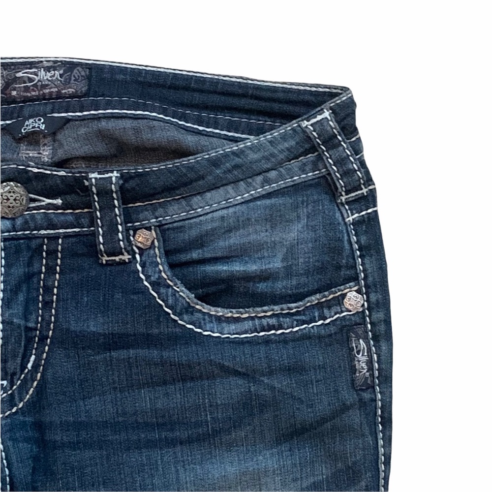 Silver Jeans Size 29 Blue Akio Capri Stretch Embroidered Western Glove Works - Picture 7 of 14